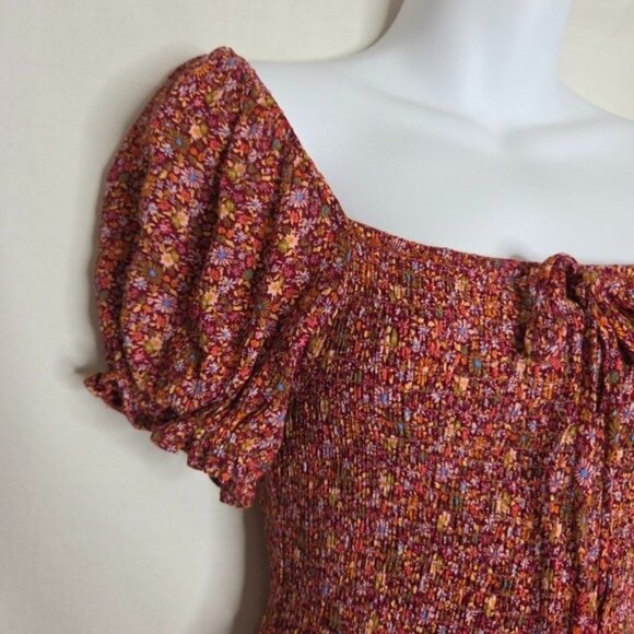 Altar'd Stater Red Floral Print Ruffled Smocked Romper Women's Suze Small - Picture 2 of 11